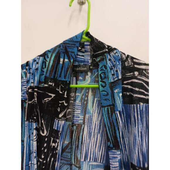 Creation Womens Wearable Art Cardigan XL Blue Black Abstract Mesh Open Eclectic - Picture 2 of 8